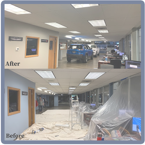 The Painting Doctor team working on a large commercial painting job, showcasing their expertise and professionalism in Sterling, IL.